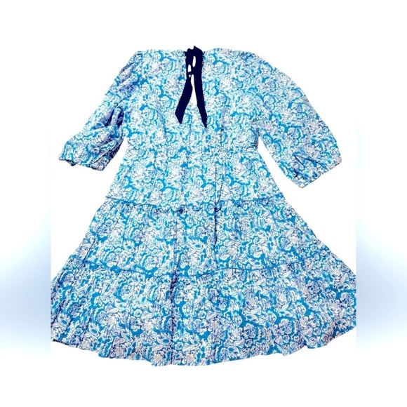 Savida Thea Blue Floral Puff Sleeve Tiered Midi Dress Sz Medium NWT 100% Cotton - Picture 6 of 6